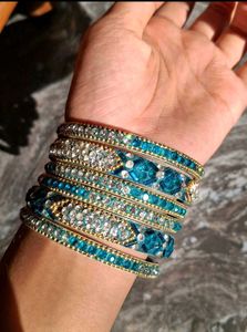 Sparkling Teal & Silver Beaded Bangle Set✨️🫶🏽☺️
