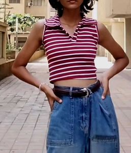 Striped Polo Crop Top