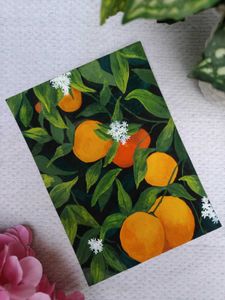 🍊 Oranges And Leaves – Handmade Painting 🎨✨