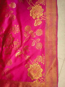 Pink Floral Banarasi Silk Dupatta