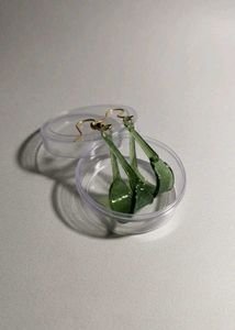 Green Glass Dangle Earrings