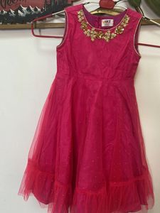 Cute Pink &amp; Gold Girls&#39; Ethnic Dress