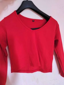 Red Long Sleeve Crop Top