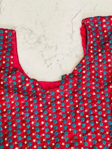 Red &amp; Teal Embroidered Fabric