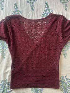 Maroon Net Top