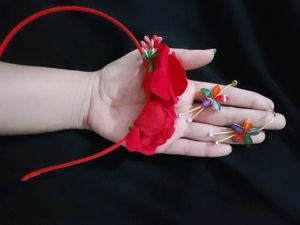 Red Combo Of Headband And Cutie Earrings
