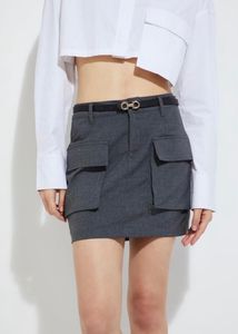 Gray Mini Skirt with Pockets