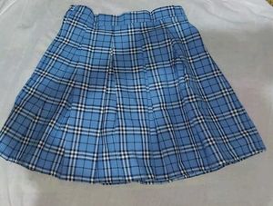 Blue Plaid Pleated Mini Skirt