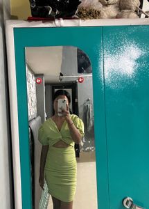 Lime Green Ruched Bodycon Dress