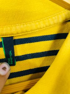 Benetton Yellow And Black Strips Polo T-shirt