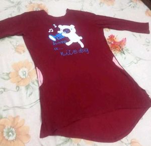 Maroon Teddy Bear Long Tunic 4 Women