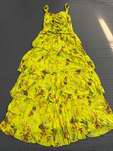 Yellow Floral Layered Maxi Dress