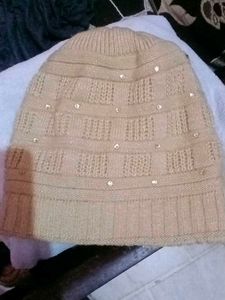 Beige Beanie with Rhinestones