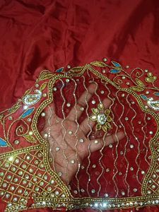 Red Maggam Work Blouse Piece