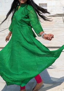 Elegant Green Striped Kurta Dress