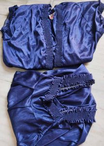 Blue Colour Nighty Two Piece Set