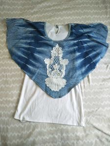 Blue Tie-Dye Lace Top