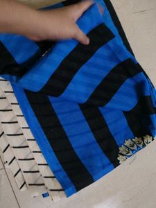 Blue &amp; Black Striped Saree
