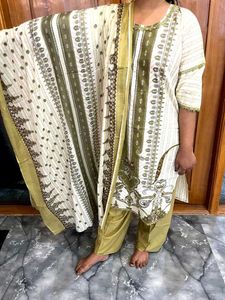 Olive Green Printed Salwar Kameez