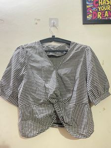 Gingham Knot-Front Top