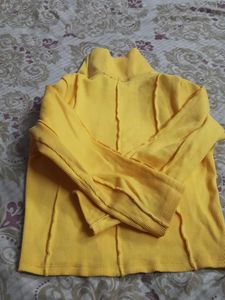 Yellow Ribbed Stitch Detail Turtleneck Top