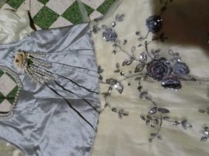 Elegant Silver &amp; Cream Ethnic Gown