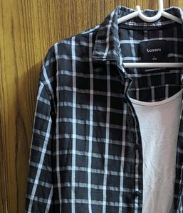 Unisex Black Korean Check Shirt