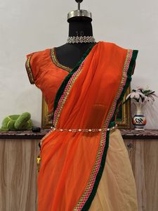 Elegant Orange &amp; Beige Saree