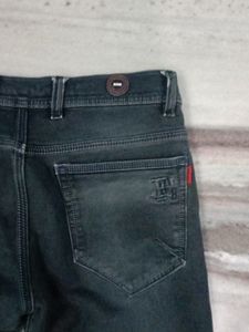 Charcoal Black Jeans For Men With Woodland Belt