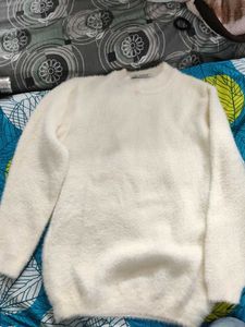 Cozy White Fuzzy Knit Sweater