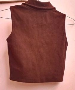 Chocolate Brown Cropped Polo Top