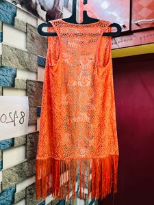 Orange Lace Fringe Vest