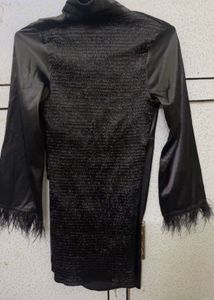 Black Feather satin Trim Mini Dress