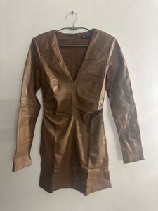 Zara Classy Leather Dress: Brown