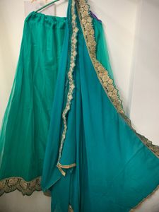 Gown With Lehnga And Dupatta Fully Worked