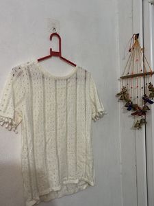 Cream Crochet Knit Tee😁