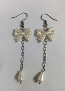 🤍 Handmade Cute &amp; Classy Pearl Bow Drop Earrings