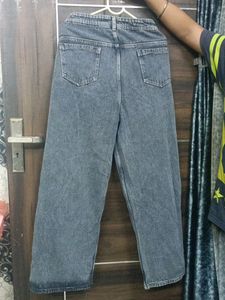 Grey Wide Leg Straight Jeans