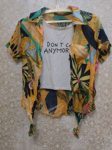 Tropical Print Shirt ,White Top attached  Inside