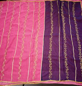 NEW -- Pink Saree Blue Pallu - with Blouse Piece