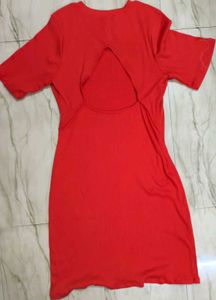 Red Ribbed Knit T-Shirt Dress