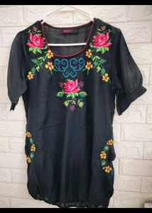 Floral Embroidered Black Top
