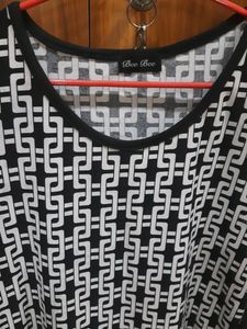 Black And White A-line Cotton Blend Top