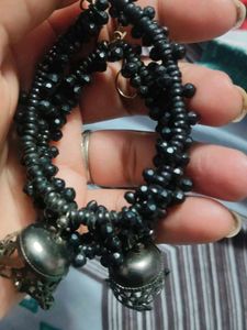 Black Beaded Jhumka Earrings