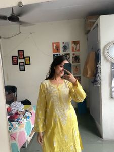 Yellow Embroidered Kurti