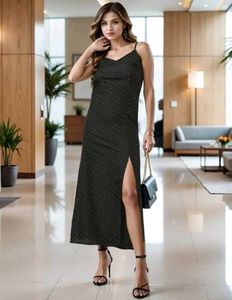 Shein Party Slit Polka-Dot Pattern Maxi Sheath
