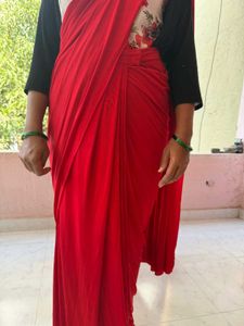 Elegant Red Saree with readymade blouse