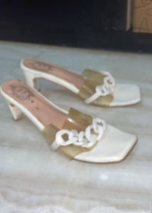 White Chain Detail Heels