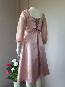 Pink Satin Midi Gown