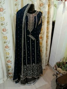 Elegant Navy Blue Embroidered Dress